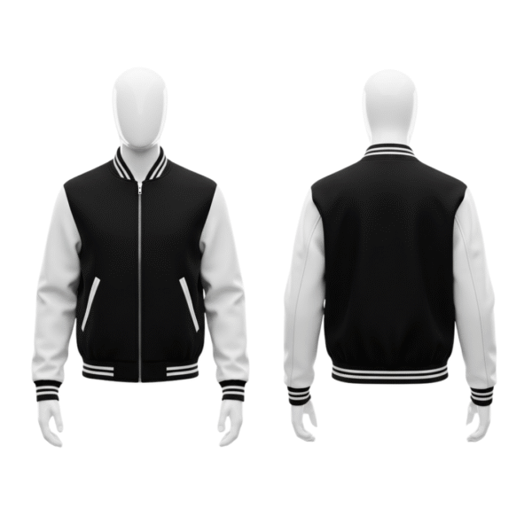 Leather Arms Varsity Jacket White and Black